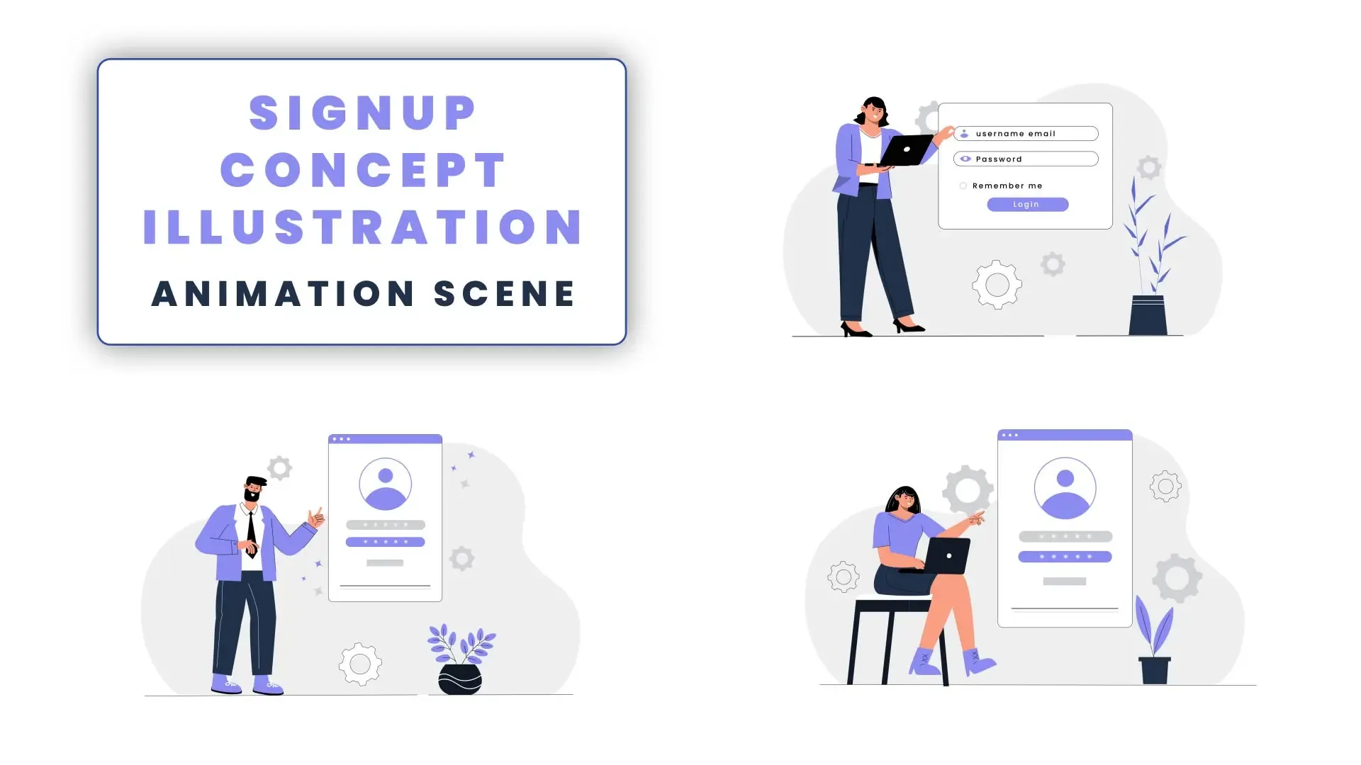 Explainer Animation Template for Signup Concept Featuring 2d Flat Design